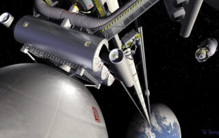 Illustration of an elevator from earth to space