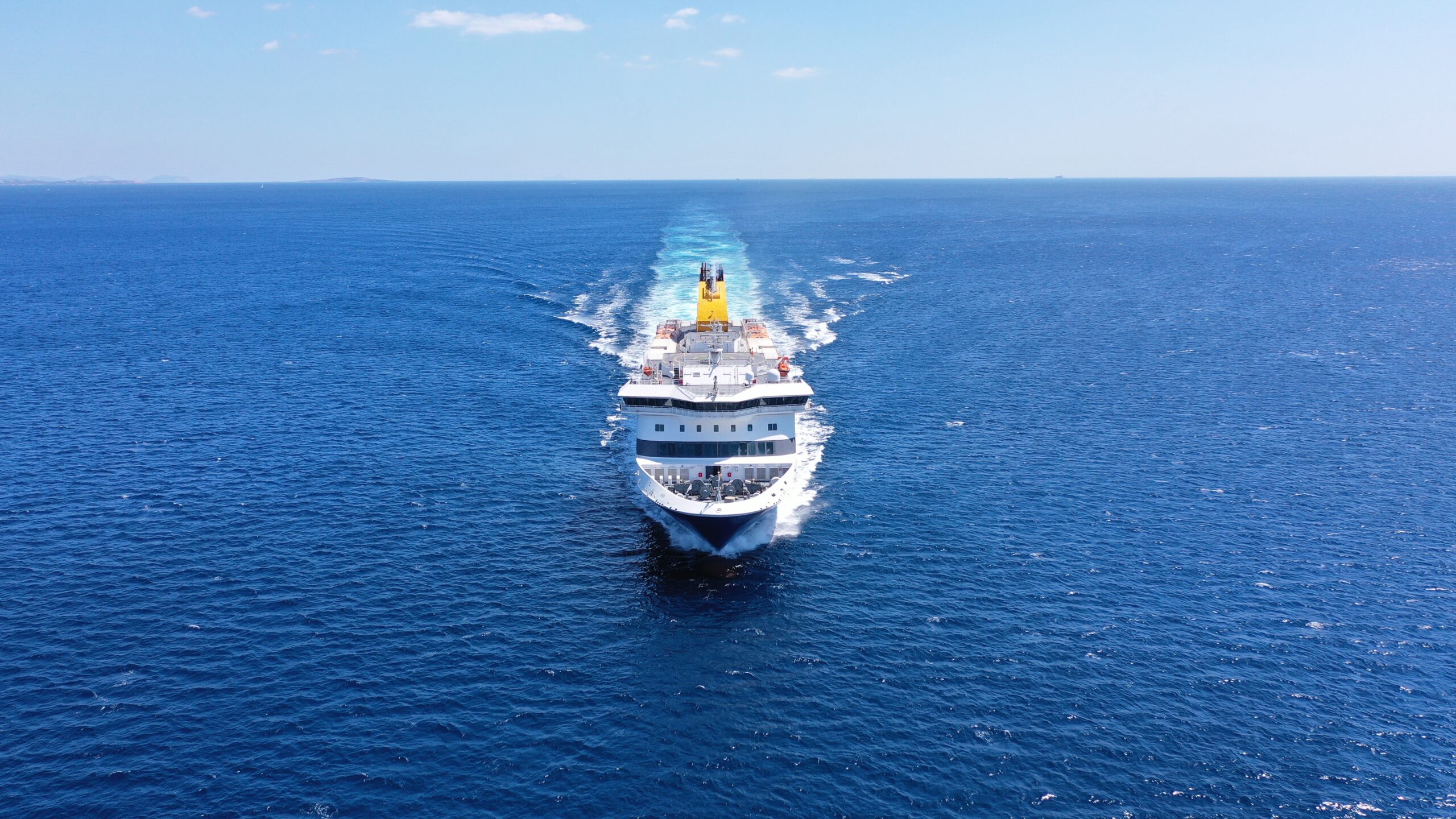 Aerial,Drone,Photo,Of,Passenger,Ferry,Reaching,Destination,-,Busy