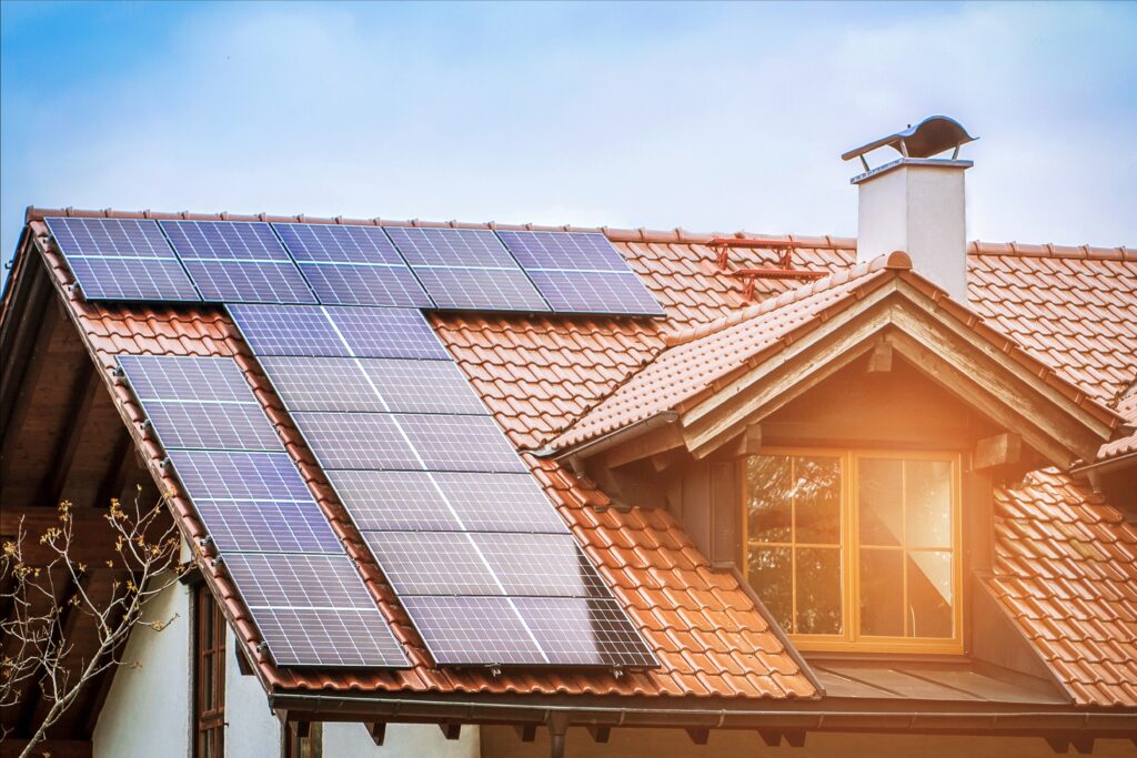 Solar,Panels,On,Roof,Of,Private,Old,House,With,Roof