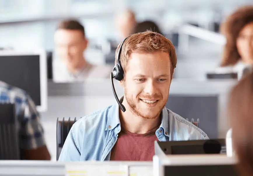 Call center employee working