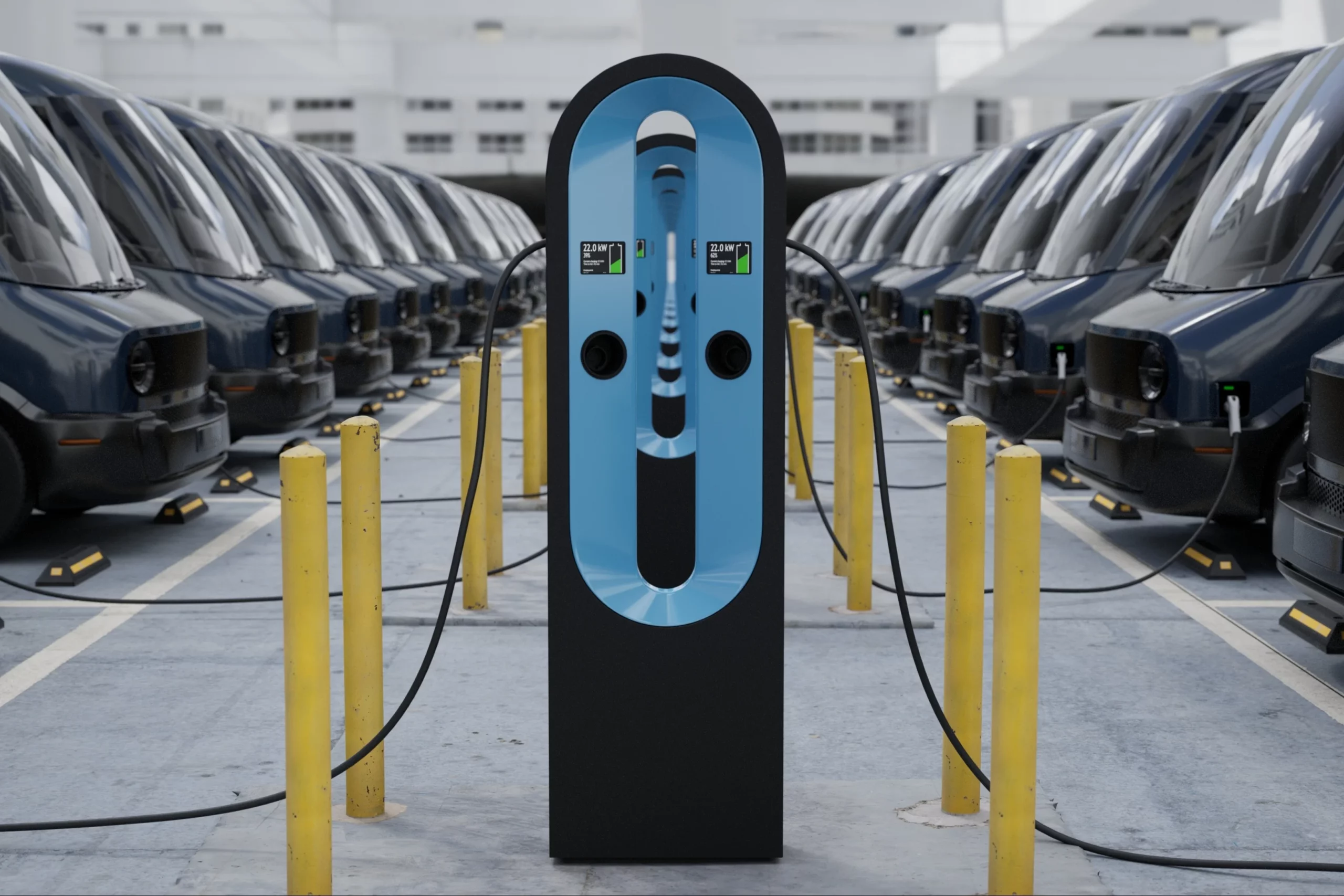 Electric vans connected to commercial charging stations