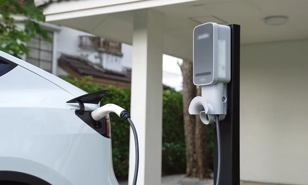 electric car connected to home EV charger