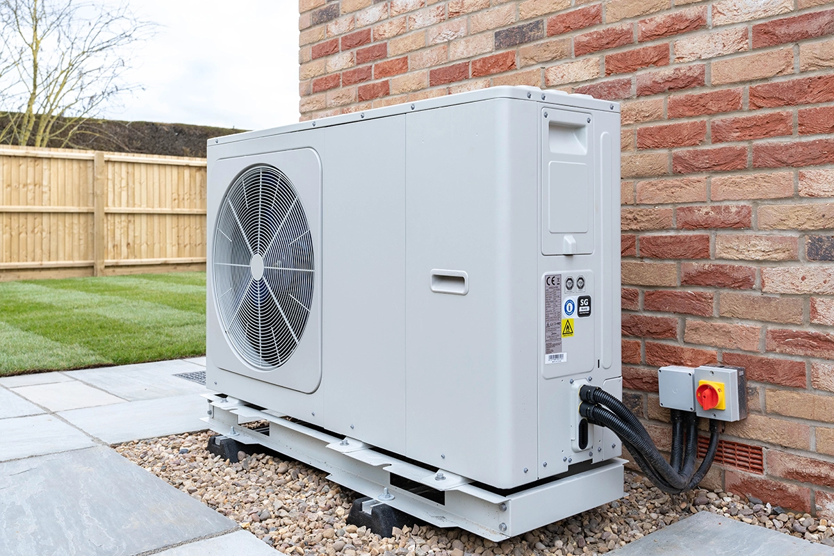 Heat Pumps Air source heat pump unit outside a home